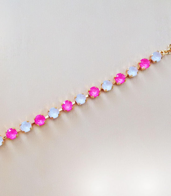 Bracelet fille en cristal Swarovski rose fluo, bracelet blanc électrique, plaqué or