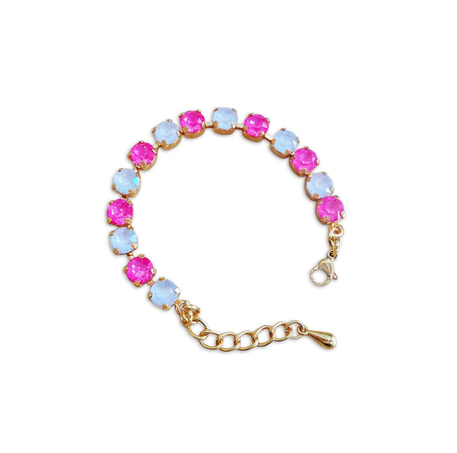 Bracelet fille en cristal Swarovski rose fluo, bracelet blanc électrique, plaqué or