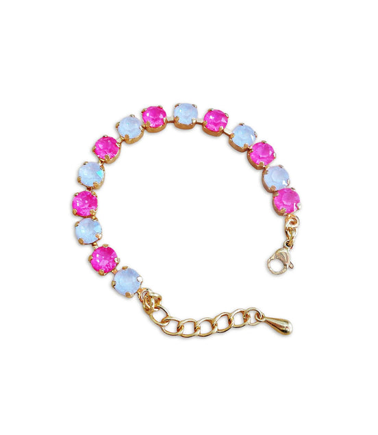Bracelet fille en cristal Swarovski rose fluo, bracelet blanc électrique, plaqué or