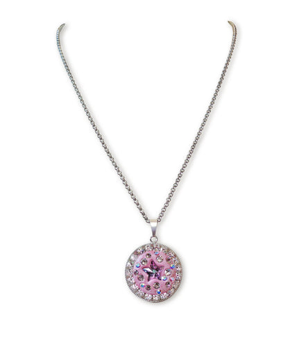 Crystal round pendant ,star design,light purple ,stainless steel