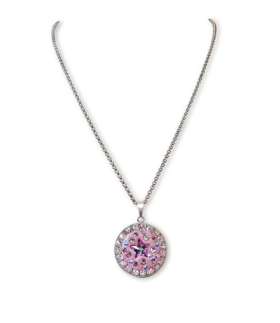 Crystal round pendant ,star design,light purple ,stainless steel