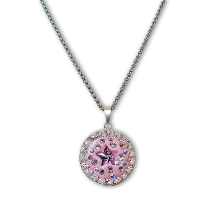 Crystal round pendant ,star design,light purple ,stainless steel