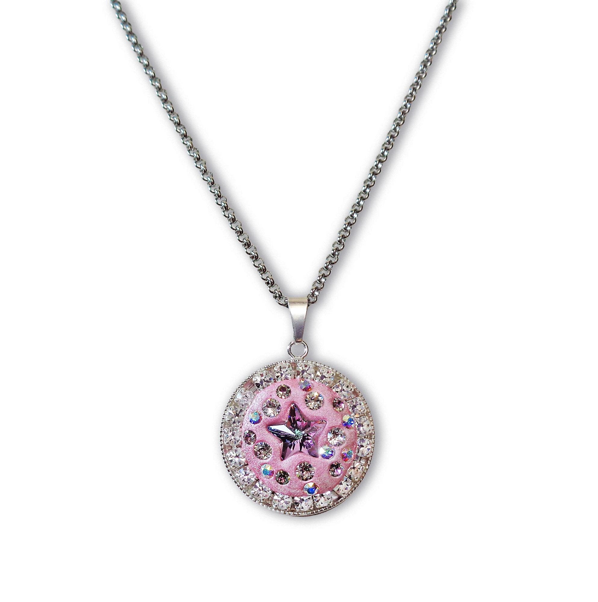 Crystal round pendant ,star design,light purple ,stainless steel