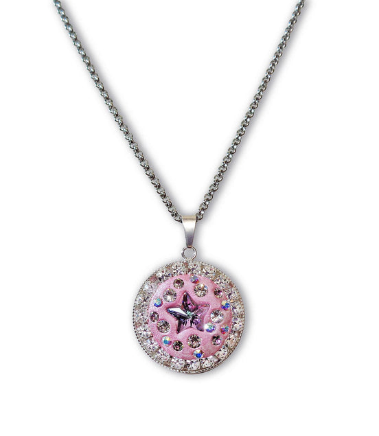 Crystal round pendant ,star design,light purple ,stainless steel
