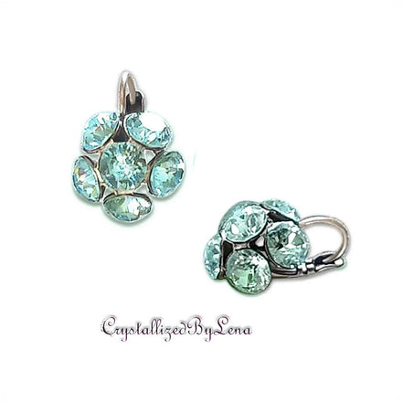 Crystal drop,azure blue ,earrings,rhodium silver