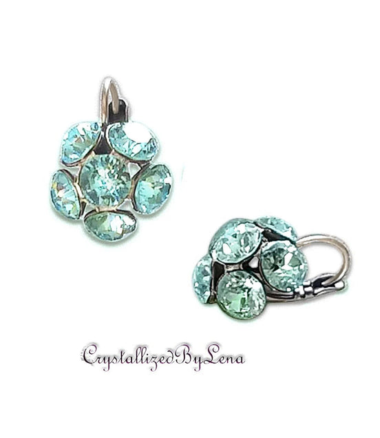 Crystal drop,azure blue ,earrings,rhodium silver