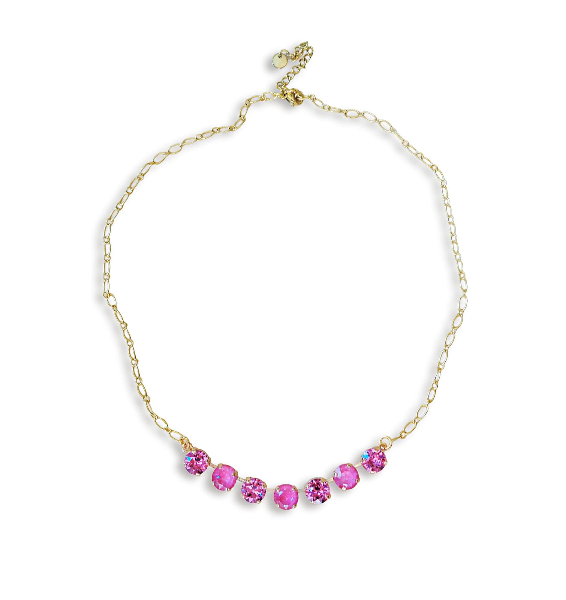 Austrian  crystal  gold plated chain necklace dahlia pink, rose