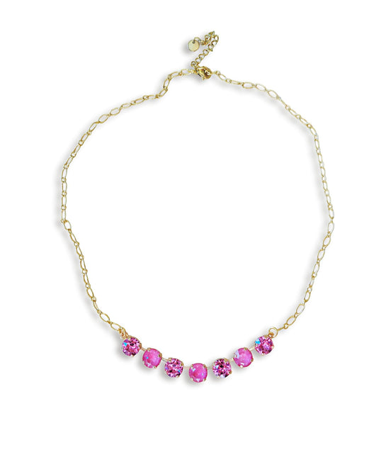 Austrian  crystal  gold plated chain necklace dahlia pink, rose