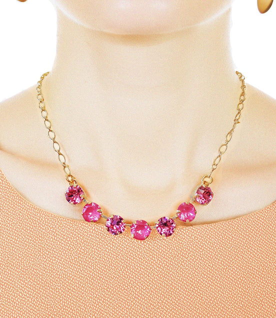Austrian  crystal  gold plated chain necklace dahlia pink, rose