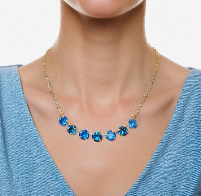 Austrian crystal gold plated chain necklace ,teal blue