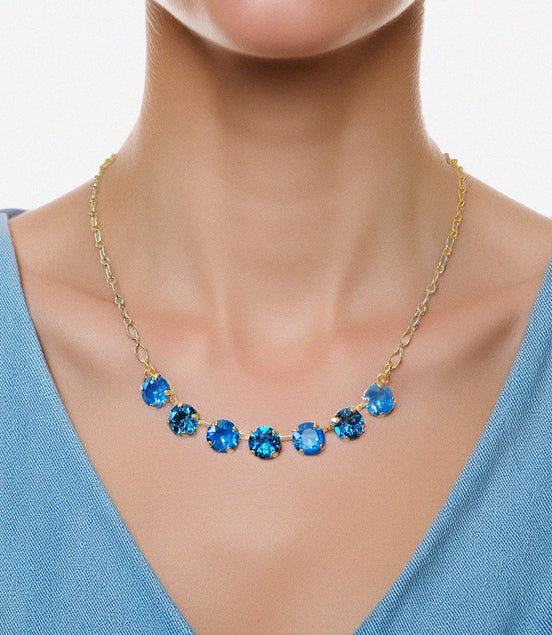 Austrian crystal gold plated chain necklace ,teal blue