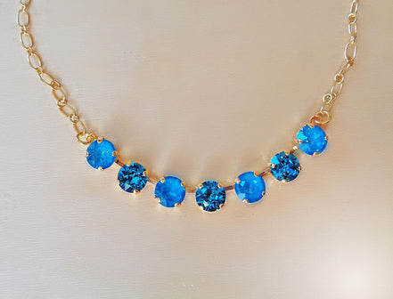 Austrian crystal gold plated chain necklace ,teal blue