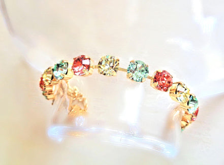 SWEET LAINEY crystal pastel multi colour tennis bracelet ,gold plated