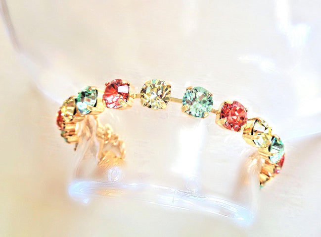 SWEET LAINEY crystal pastel multi colour tennis bracelet ,gold plated
