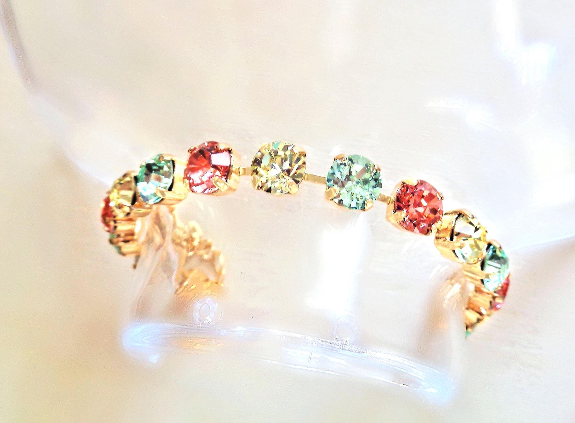 SWEET LAINEY crystal pastel multi colour tennis bracelet ,gold plated