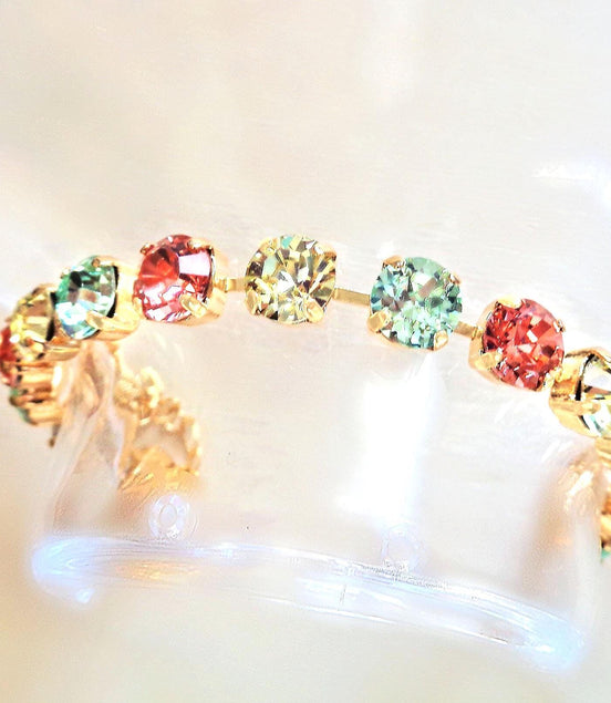 SWEET LAINEY crystal pastel multi colour tennis bracelet ,gold plated