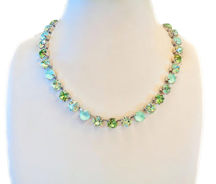 SPRING WHISPERS  Austrian crystal  tennis  style necklace,pastel greens