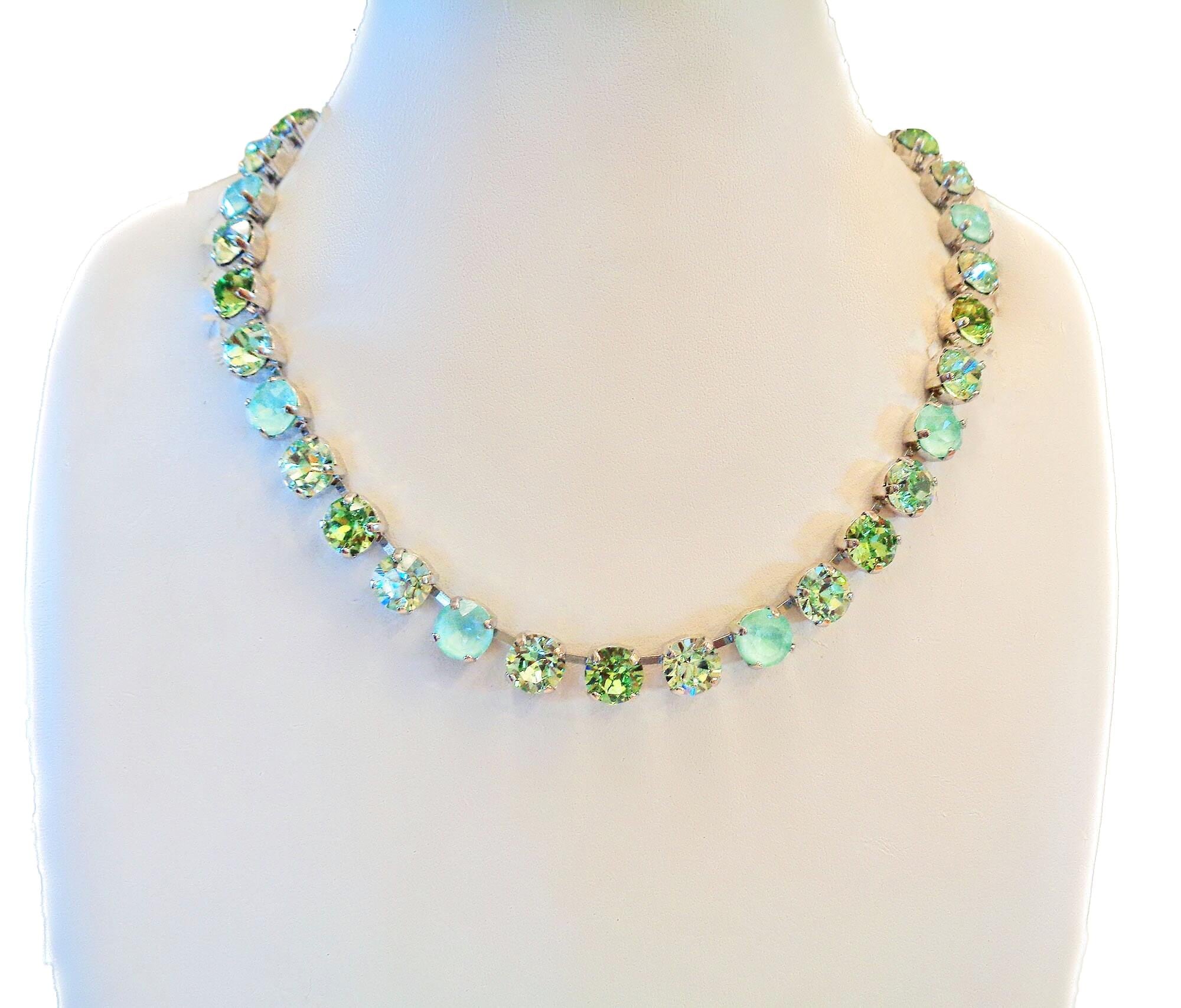 SPRING WHISPERS  Austrian crystal  tennis  style necklace,pastel greens