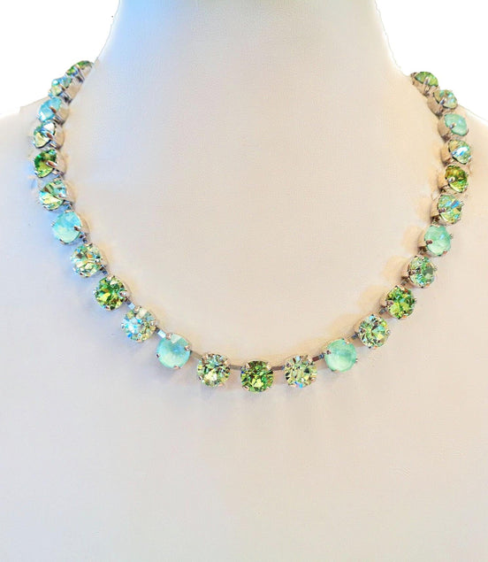 SPRING WHISPERS  Austrian crystal  tennis  style necklace,pastel greens