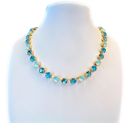 TROPICAL SEA crystal tennis necklace,soft mint,light turquoise,gold plated