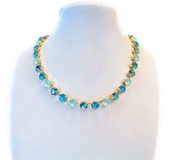 TROPICAL SEA crystal tennis necklace,soft mint,light turquoise,gold plated