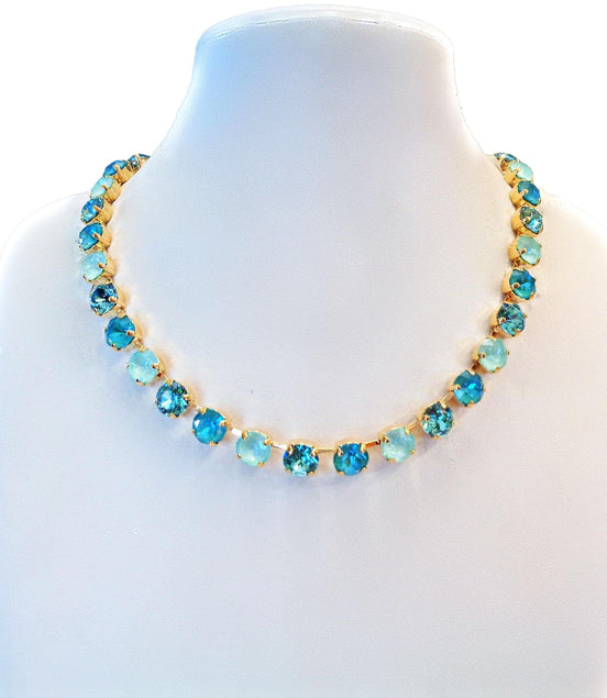 TROPICAL SEA crystal tennis necklace,soft mint,light turquoise,gold plated