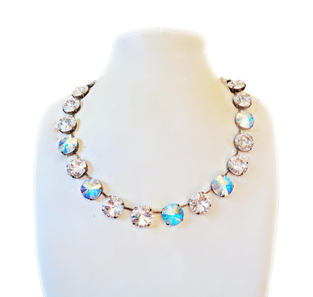Large rivoli necklace clear crystalAB  and clear crystal , antique brass