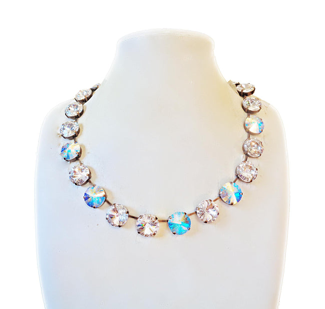 Large rivoli necklace clear crystalAB  and clear crystal , antique brass
