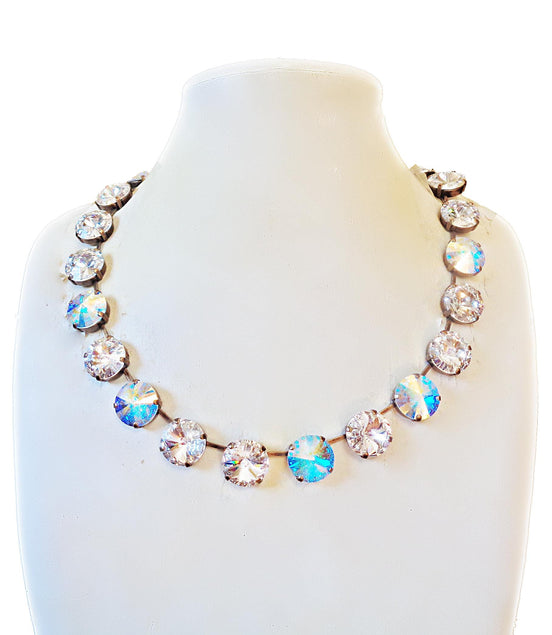 Large rivoli necklace clear crystalAB  and clear crystal , antique brass
