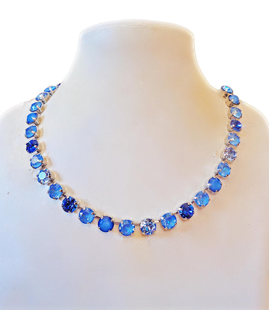 ANGEL BLUE  Austrian crystal tennis necklace, blue,rhodium silver