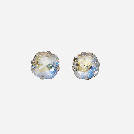 Crystal square stud earrings clear moonlight,silver plated