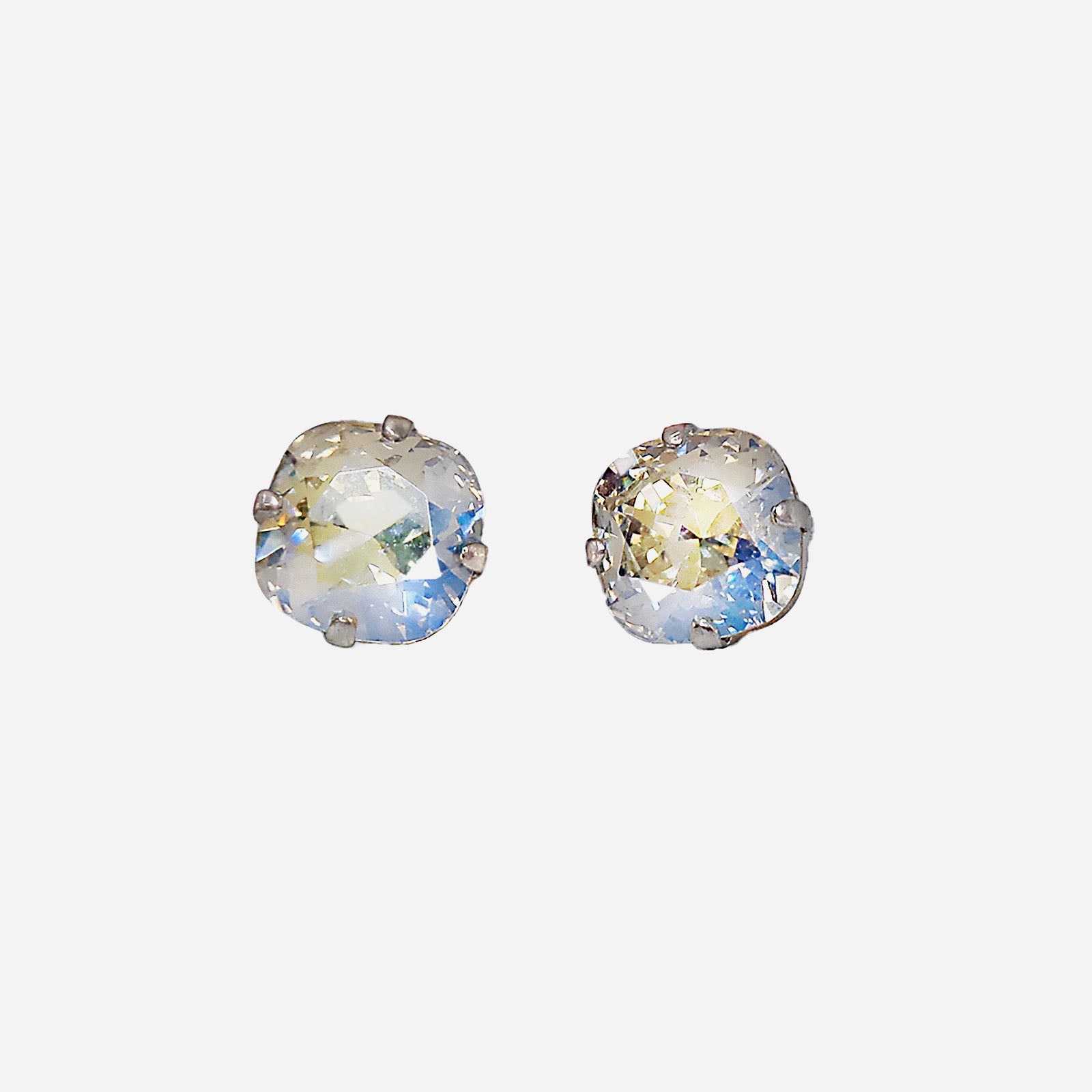 Crystal square stud earrings clear moonlight,silver plated