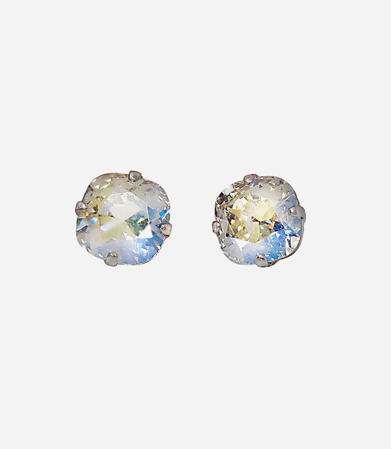 Crystal square stud earrings clear moonlight,silver plated