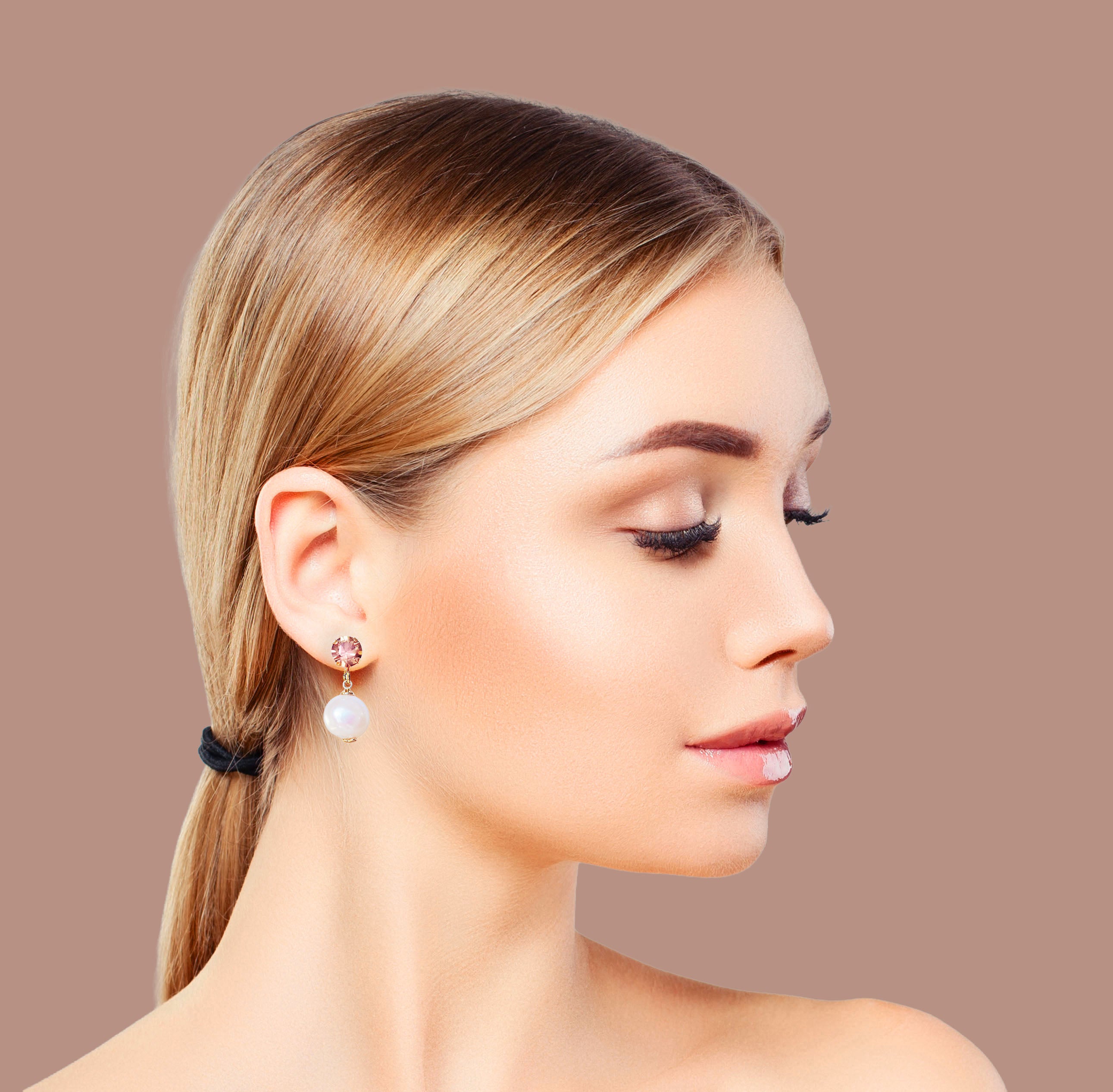 Fresh water pearl and crystal stud and drop earrings,smoked topaz,white