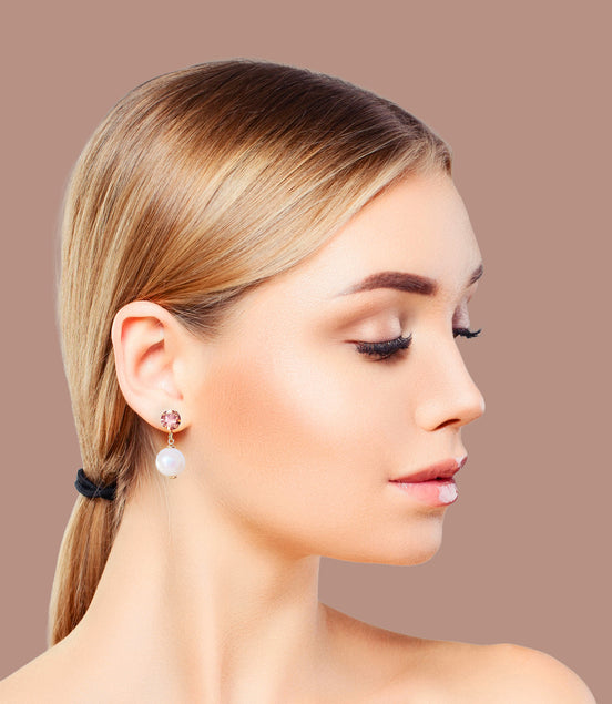 Fresh water pearl and crystal stud and drop earrings,smoked topaz,white